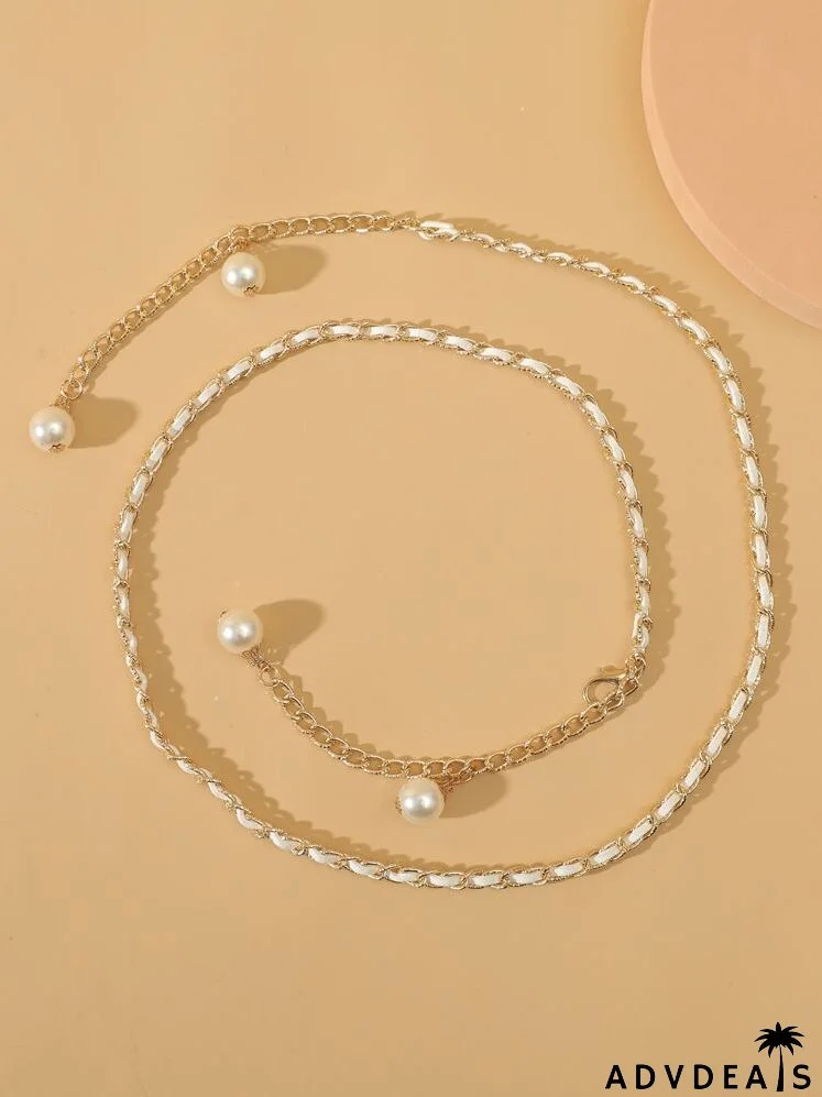 Faux Pearl Decor Chain Belt