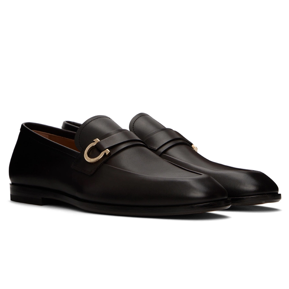 Metal Decor Black Sewing Design Matte Leather Loafers Fashion Slip On Men Shoes Luxurious Handmade Party Office Men Dress Shoes  highheelher