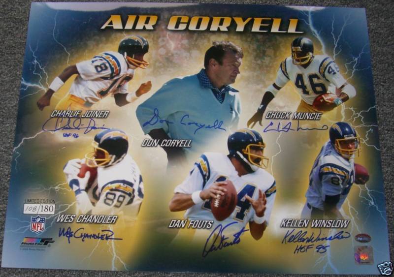 Chargers Don Air Coryell 6x Signed 16x20 Photo Poster painting PSA/DNA Dan Fouts Kellen Winslow