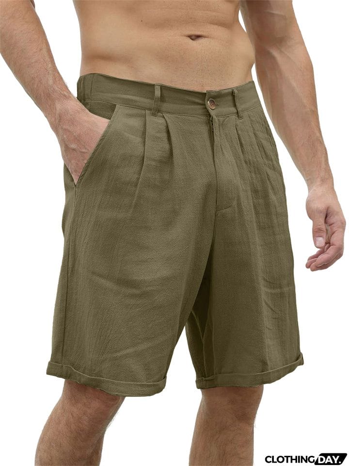 Classical Slim Fit Button Plain Shorts for Male