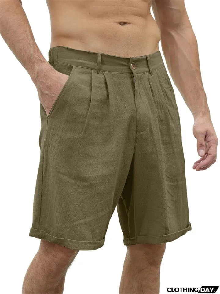 Classical Slim Fit Button Plain Shorts for Male