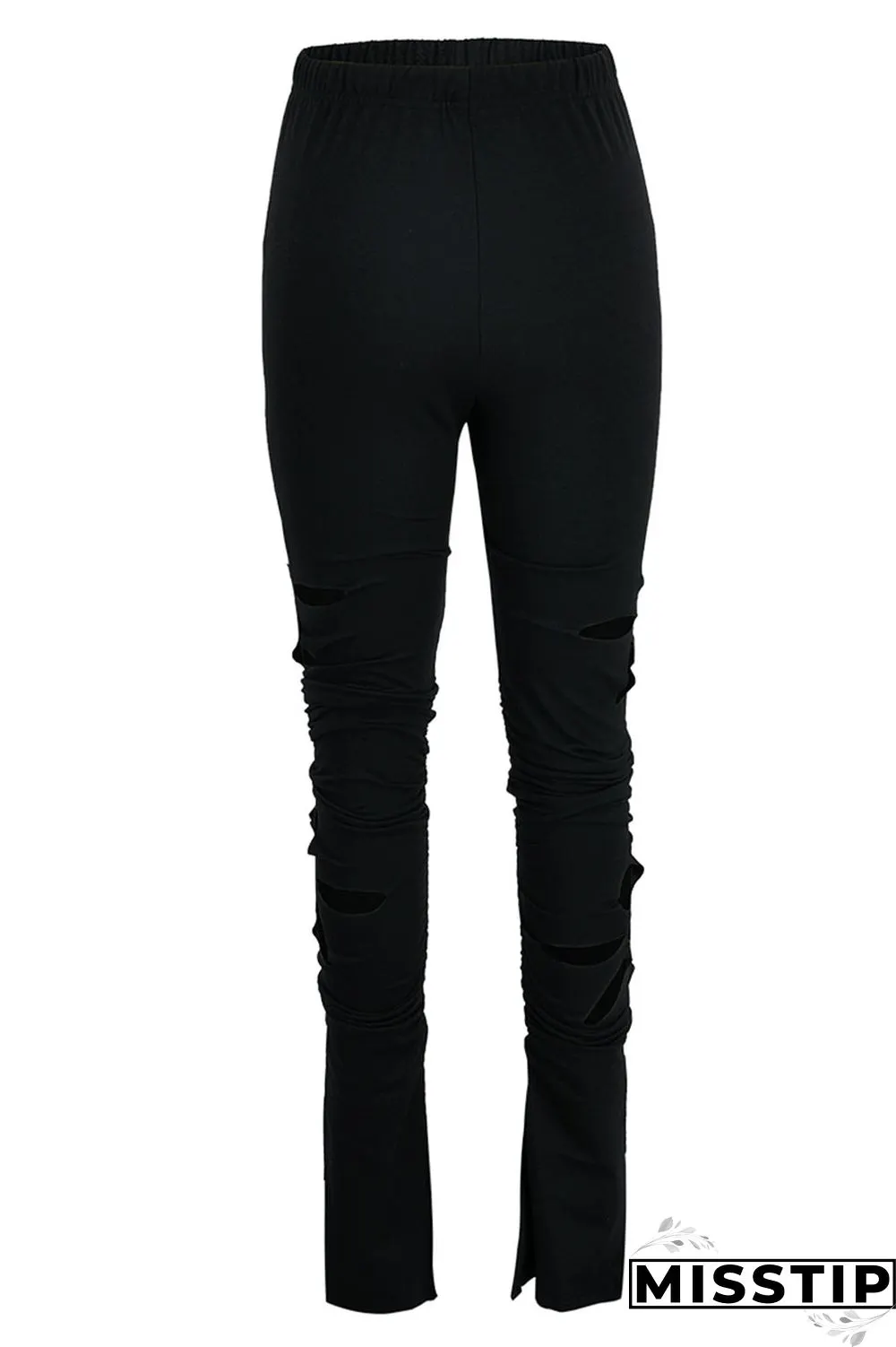 Grey Casual Street Solid Hollowed Out Patchwork High Waist Speaker Solid Color Bottoms