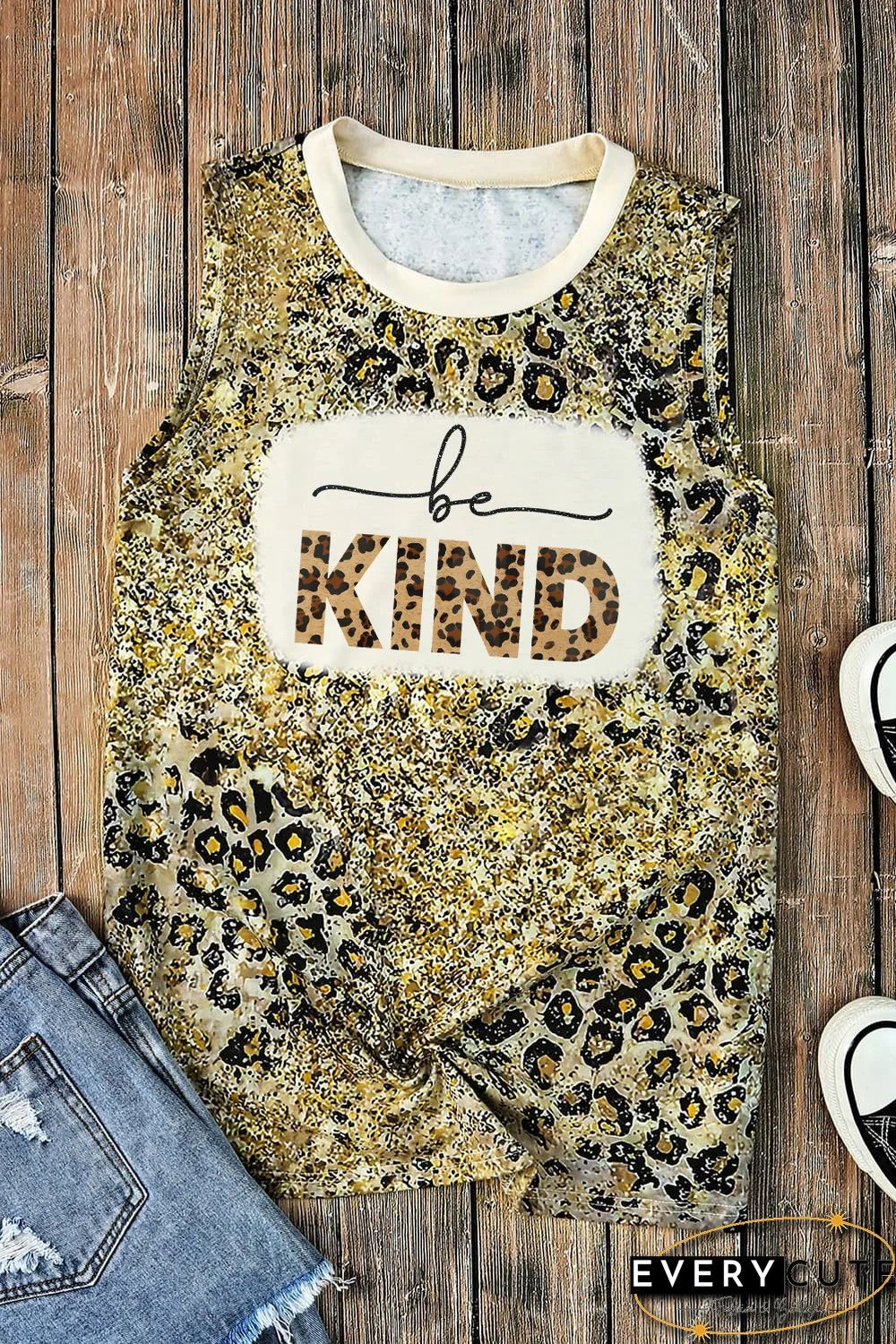 Be KIND Sparkle Leopard Print O-neck Tank Top