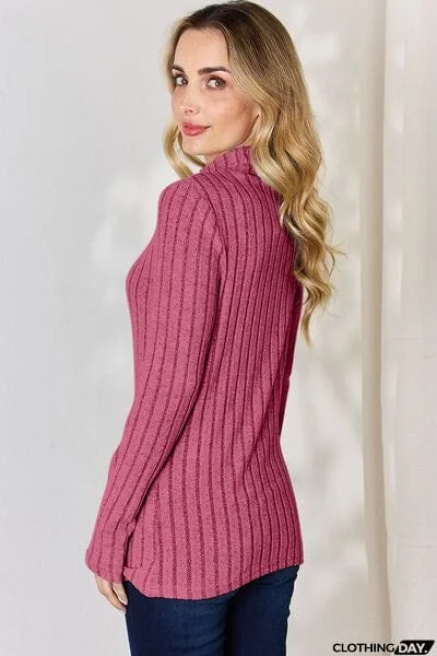 Basic Bae Full Size Ribbed Mock Neck Long Sleeve T-Shirt