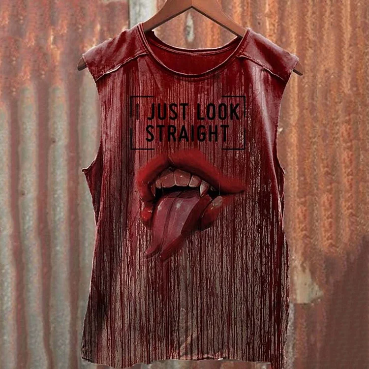 Comstylish I Just Look Straight Blood Kiss Spooky Season Halloween Art Print Tank Top