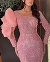 Women's Pink Long Sleeve Sequin Tassel Dress - 01