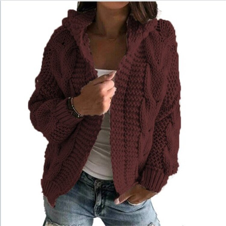 Elegant Cardigans Sweater for Women Hoodies Knitted Twist Loose Coat Autumn Fashion Warm Long Sleeve Causal Solid Ladies Tops - BlackFridayBuys