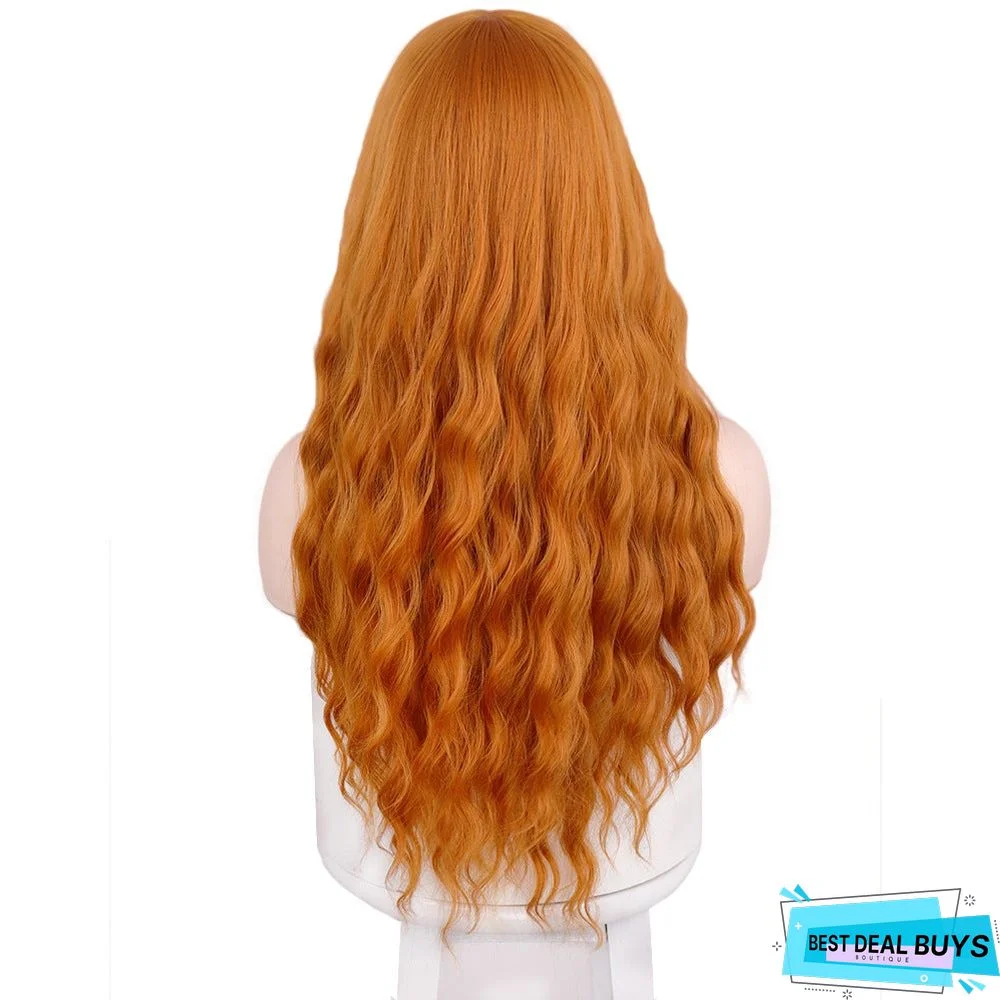 Qi Bangs Long Curly Wavy Chemical Fiber Wig Head Cover