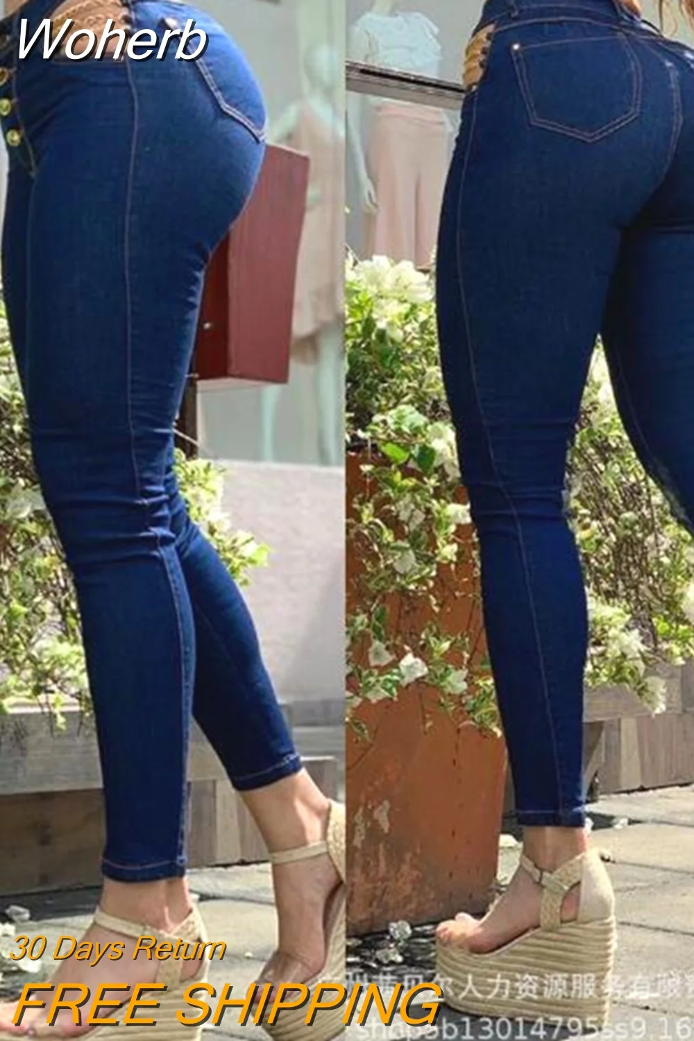 Woherb Design High Waist Skinny Jeans Women Spring Summer Solid Color Fashion Ankle Length Denim Pants Jeans