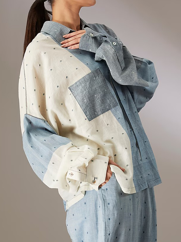 Polka Dot Colorblock Long Sleeve Loose Shirt