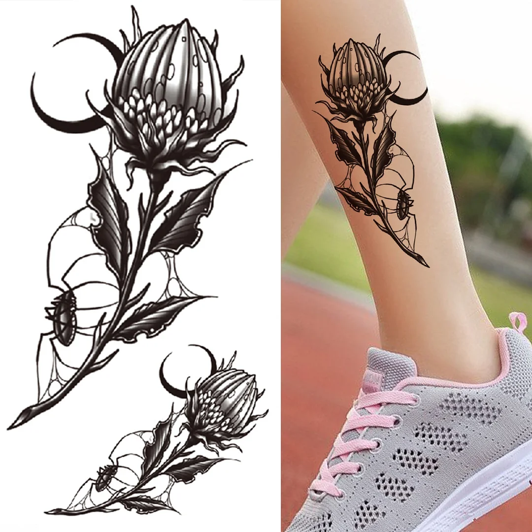 Lily Chains Flower Temporary Tattoo For Women Girls Rose Snake Lotus Tattoos Sticker Black Butterfly Fake Body Art Tatoos Back
