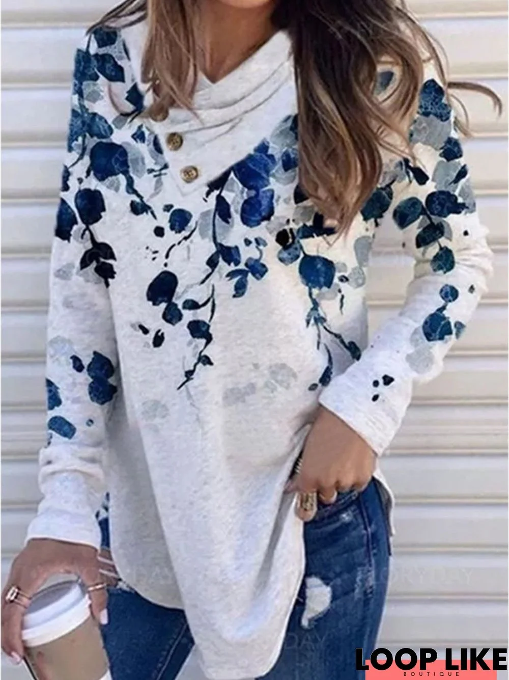 Cotton-Blend Floral Off Shoulder Sleeve Loose Vacation Tunic Top