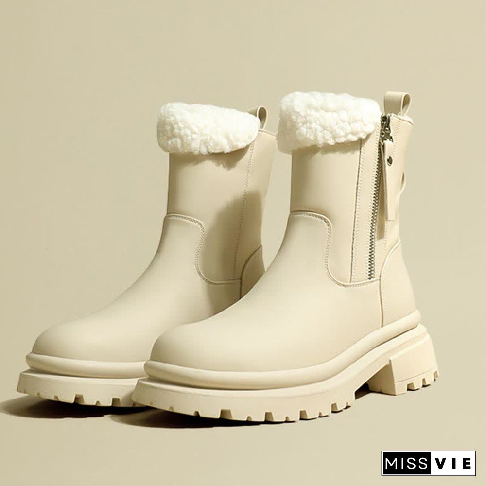 Chic Round Toe Plush Martin Boots