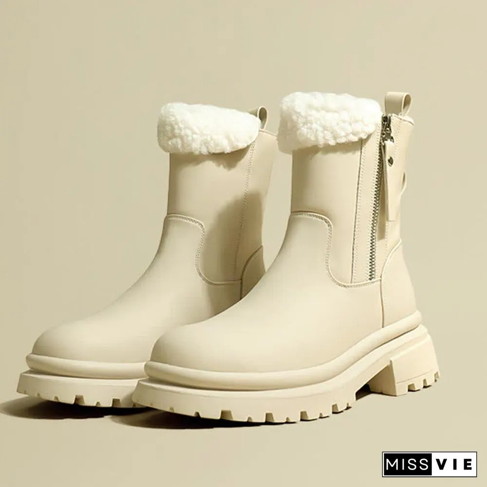 Chic Round Toe Plush Martin Boots
