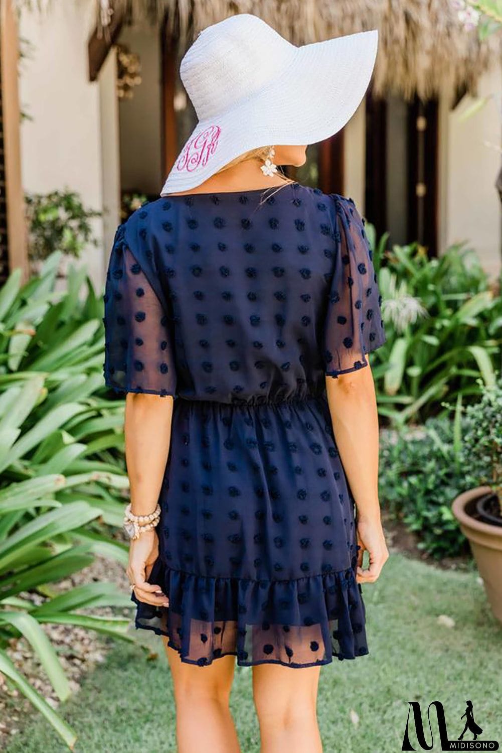 MidiSono - Wrap V Neck Swiss Dot Mini Dress with Ruffles