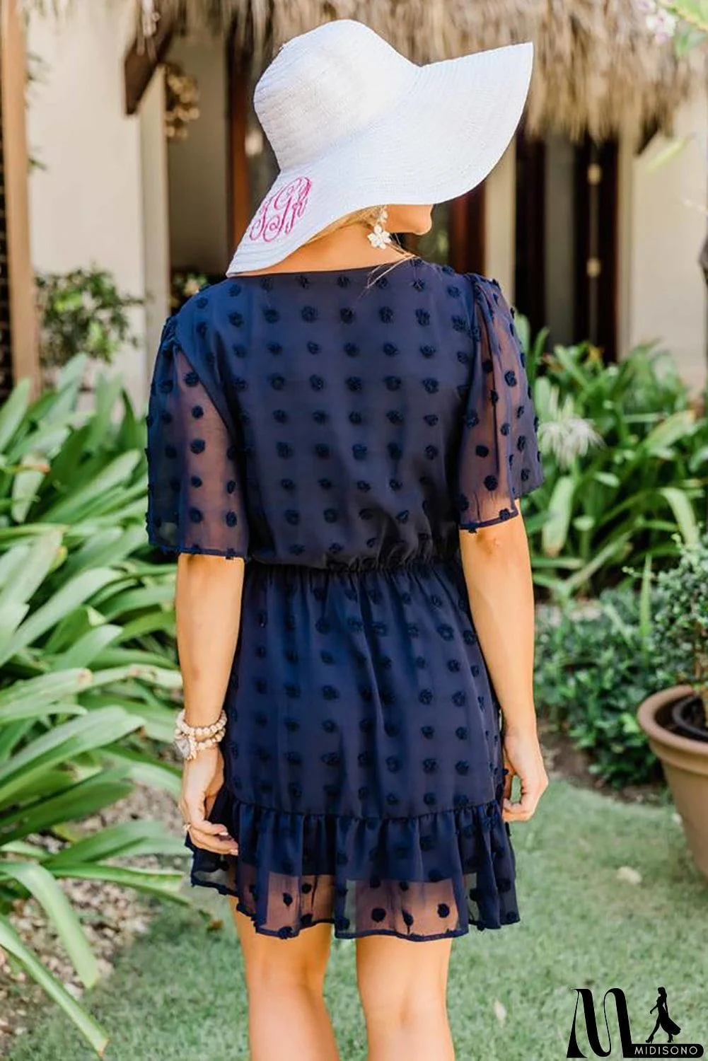 MidiSono - Wrap V Neck Swiss Dot Mini Dress with Ruffles