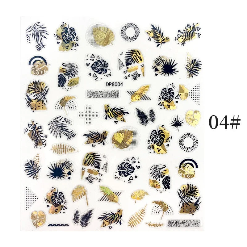 1 Sheet Bronzing Abstract Color Block 3D Nail Sticker Art Letters Design Transfer Sliders Paper DIY Manicuring Wraps