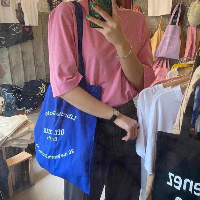 Unisex Medium Cotton Letter Preppy Style Square Open Square Bag