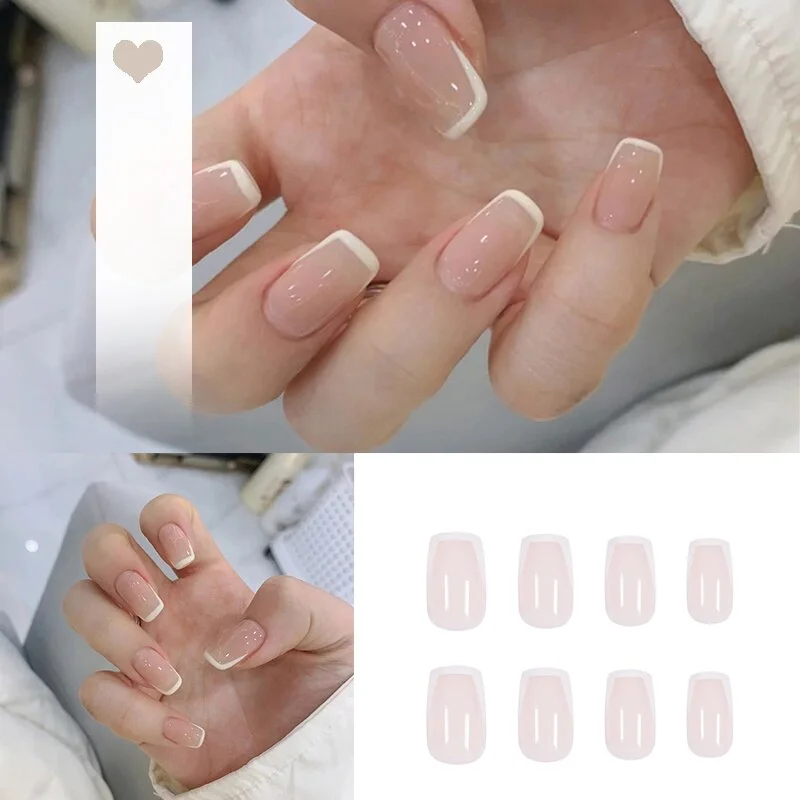 24pcs acrylic nail tips Ombre  Pearl Pink Fake Nail Super Long Stiletto Full Cover Color Glossy Acrylic Nail Kits Sets with Glue-Nail Inspo