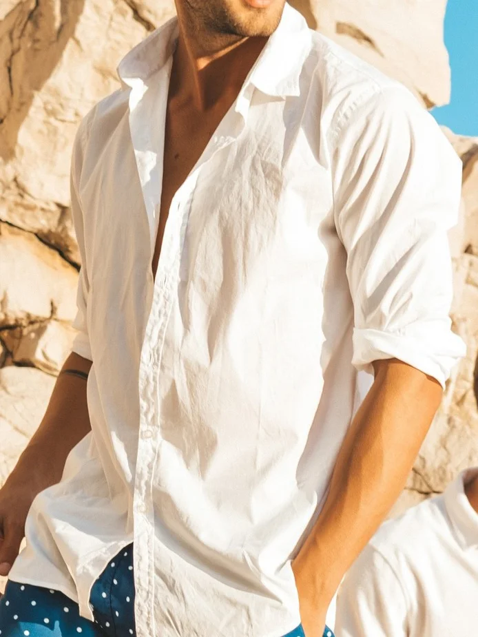Men's white solid color Beach Shirt