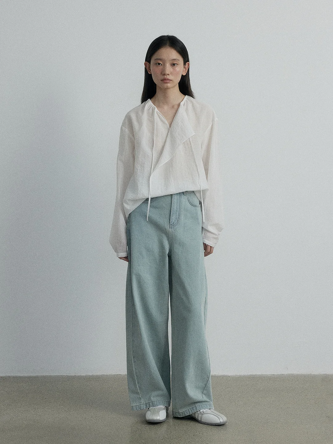 Woherb [Daihe] Autumn New Casual High Waist Retro Machete Temperament Versatile Wide Leg Contrast Color Jeans H7076-Outfit Ideas