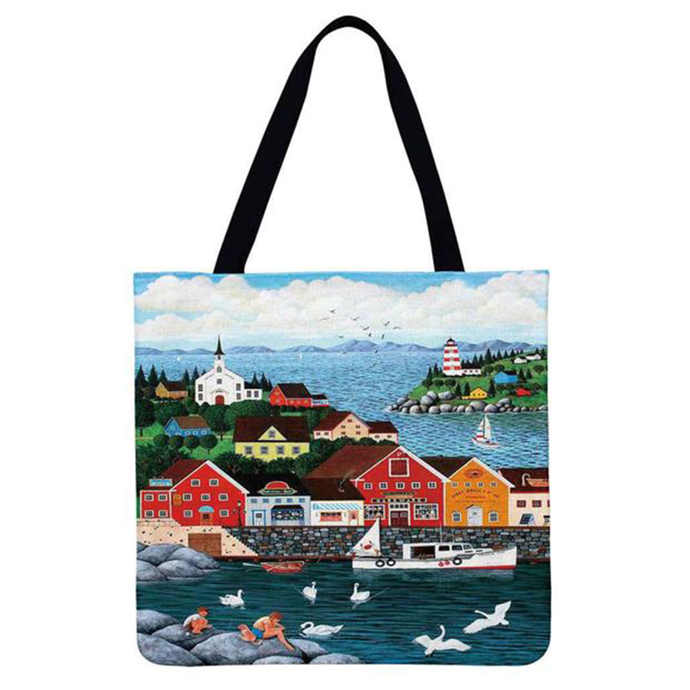 

Seaside town scenery Printed Shoulder ShoppingBag Casual Large Tote Handbag, 501 Original