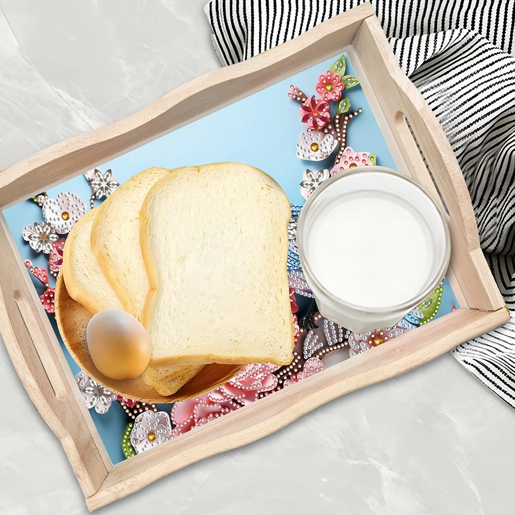 Wooden Flowers Birds 5D DIY Diamond Painting Serving Tray for Home Decor