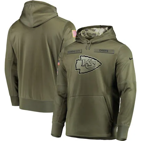 Men's Kansas City Chiefs Olive Salute to Service Sideline Therma Performance Pullover Hoodie