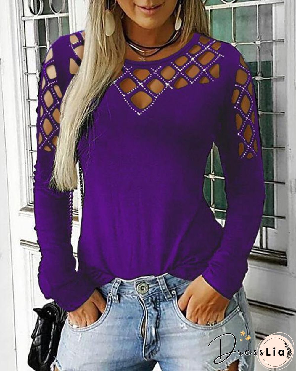 Solid Round Neck Long Sleeves Casual Knit T-shirts