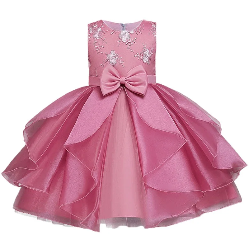 Summer Girls Flower Embroidery Princess Party Dress Baby Kids Christmas Wedding Ball Gown Dresses Children ClothesFor 3-10yrs