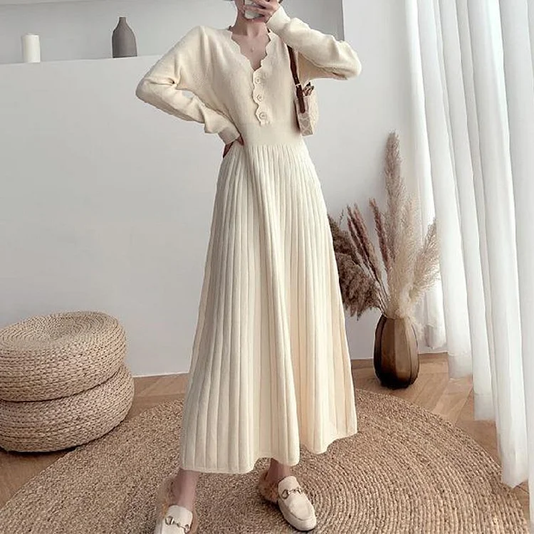 Long Sleeve Knitted Casual Dresses QueenFunky