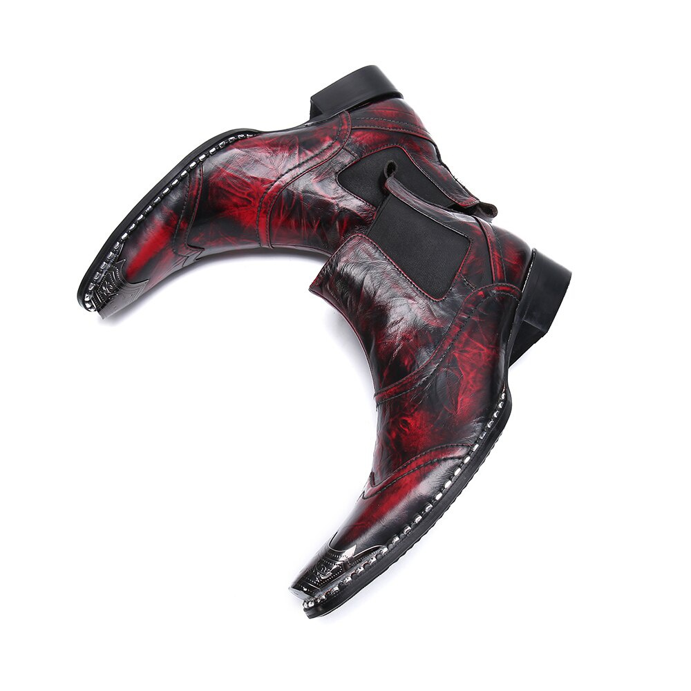 Printing Men Shoes Leather Boots Simplicity Metal Pointed Toe Boots Big Size Chelsea Boots