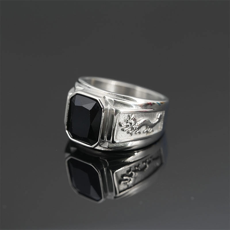 Minimalist Shiny Dragon Titanium Steel Inlay Gem Unisex Rings