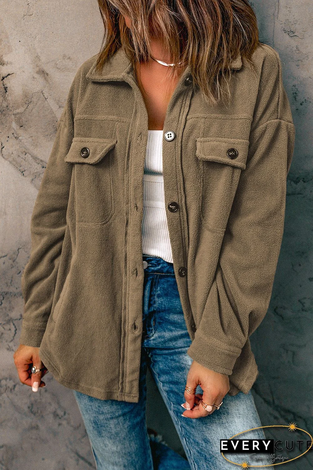 Turn Down Collar Buttoned Shirt Jacket