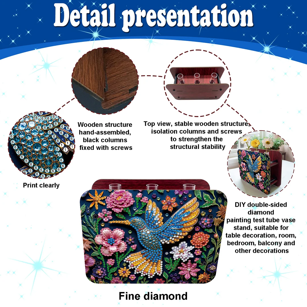 Hummingbird DIY Flower Vase Wooden Double Sided Desktop Diamond Art Kit Decor