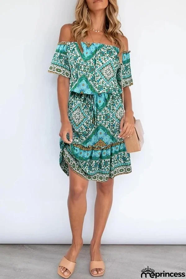 Bohemian Off Shoulder Short Sleeve Dress