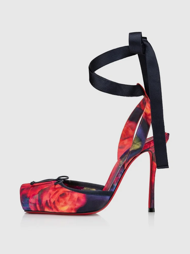 100mm Women's Strappy Crepe Satin Silk High Heel Sandals Red Bottom  Wedding Banquet Shoes