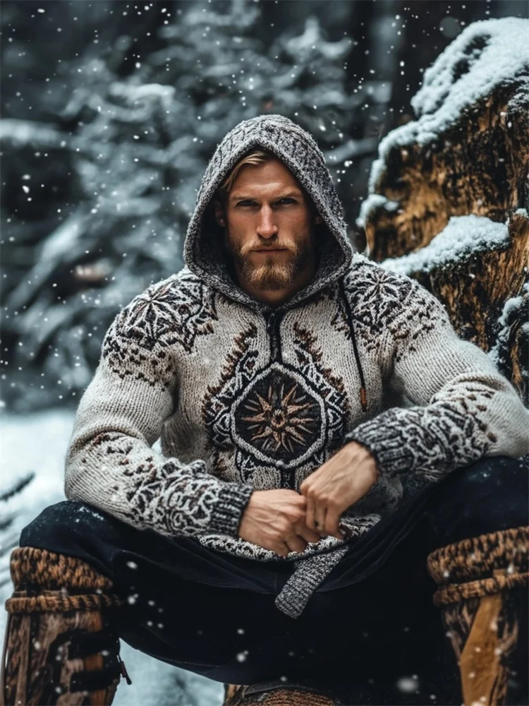 Viking Warrior Sun Totem Men's Hooded Sweater
