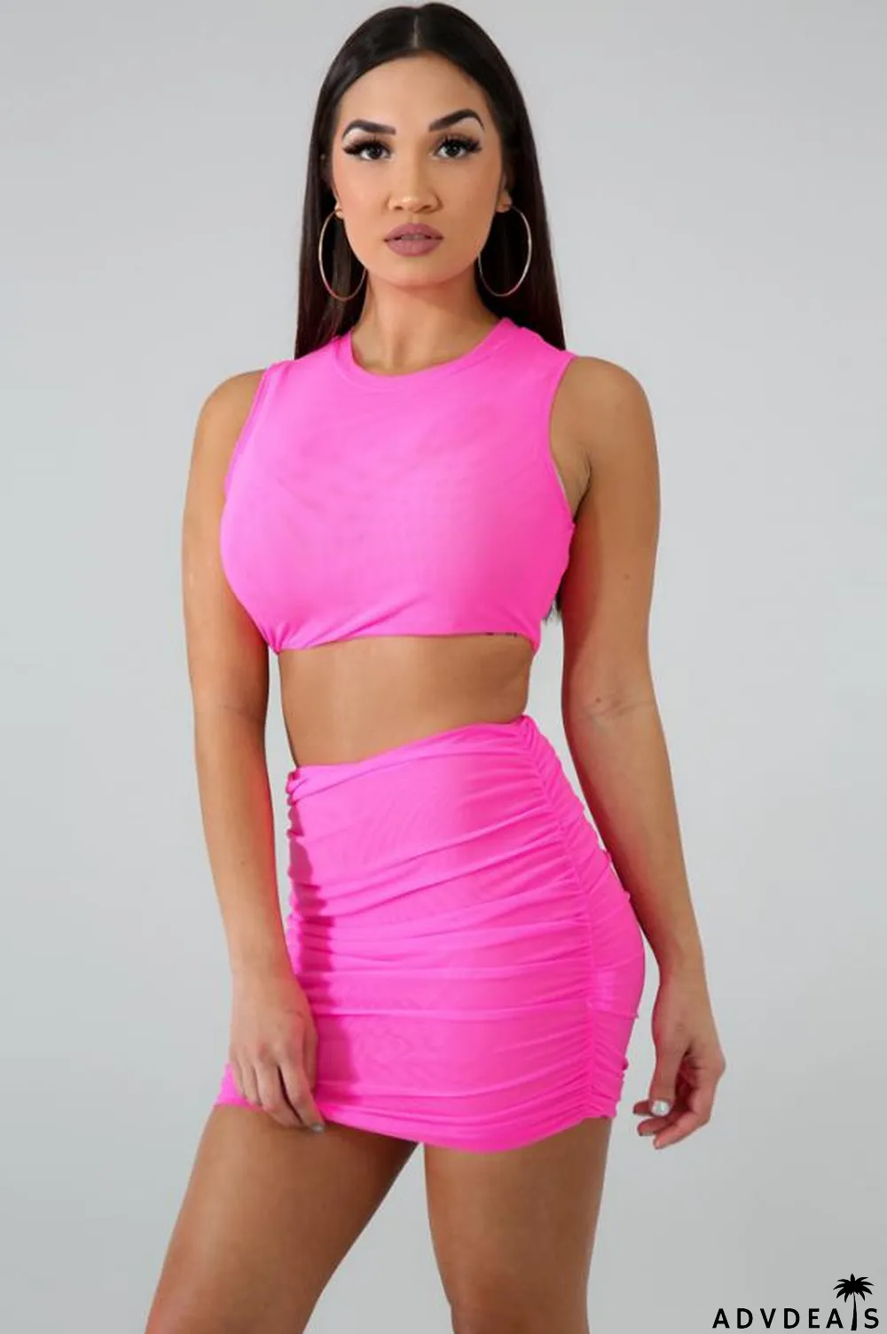 Fluorescent green Polyester Fashion Sexy Slim fit Two Piece Suits crop top Solid Fluorescent Skinny Sleeveless Two-Pi