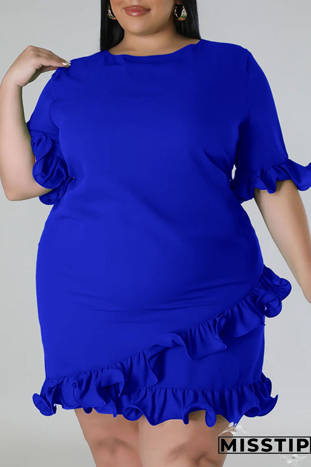 Green Casual Solid Patchwork Asymmetrical Stringy Selvedge O Neck Straight Plus Size Dresses