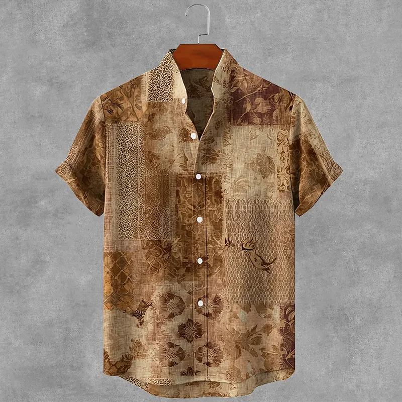 Retro Geometry Art Print Casual Cotton Linen Shirt  artssus