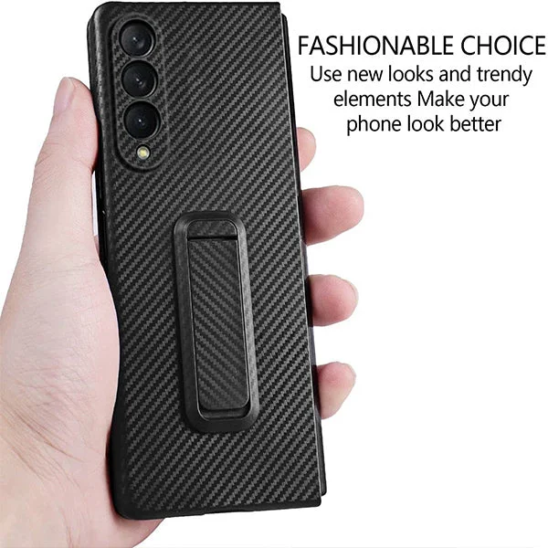 Fiber Case For Samsung Galaxy Z Fold 3\Fold 4, Slim Ultra Lightweight Scratch Resistant Durable Aramid Stand Case