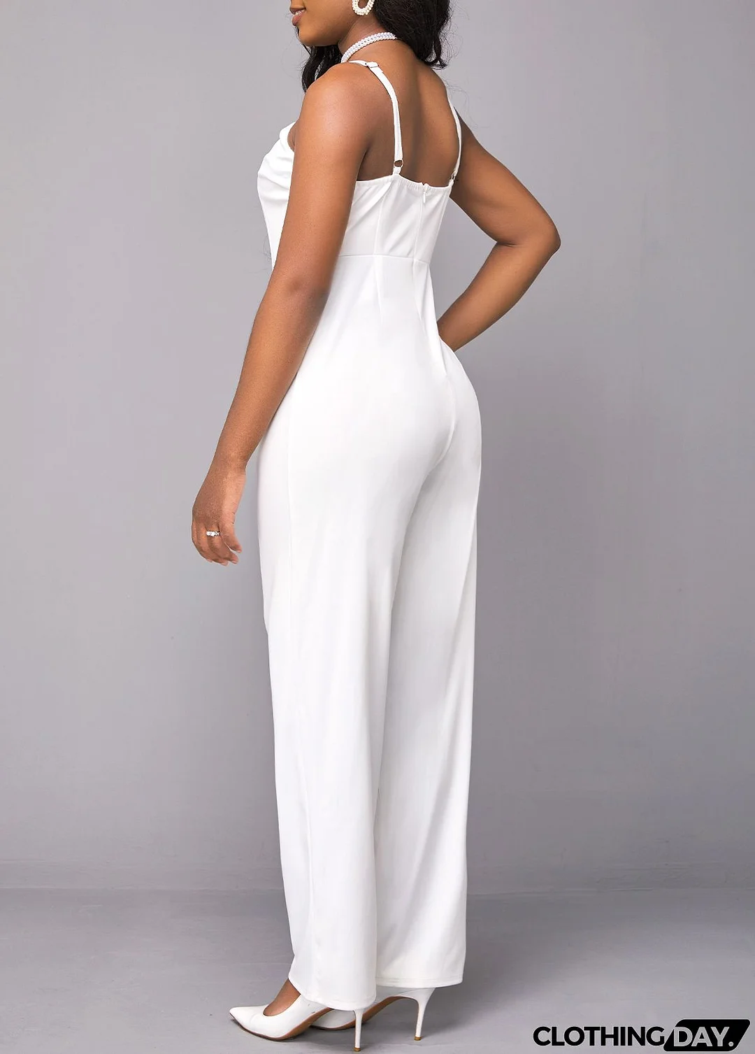 White Button Plus Size Long Sleeve Jumpsuit and Cardigan