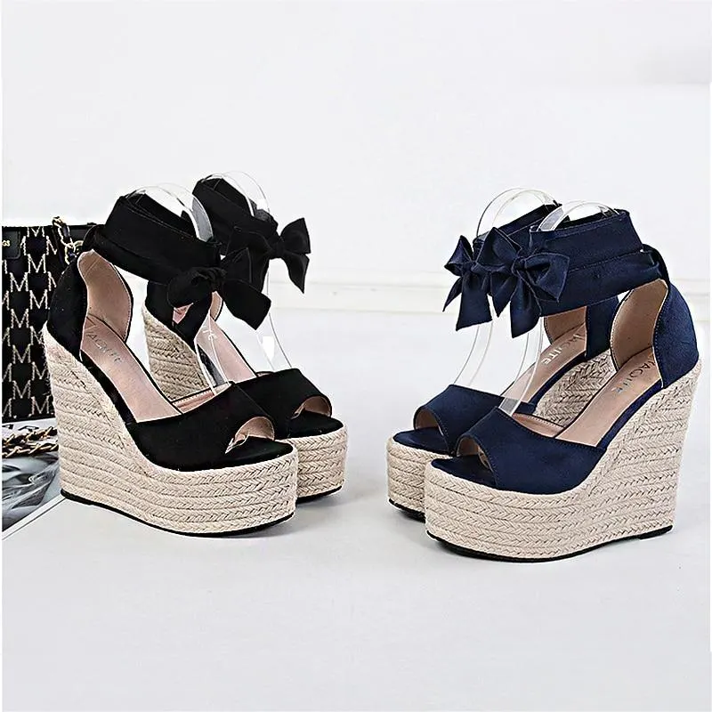2021 Summer New Platform Wedge Sandals For Women's With Strappy Fish Mouth Hemp Rope Weaving High Heels Shoes
