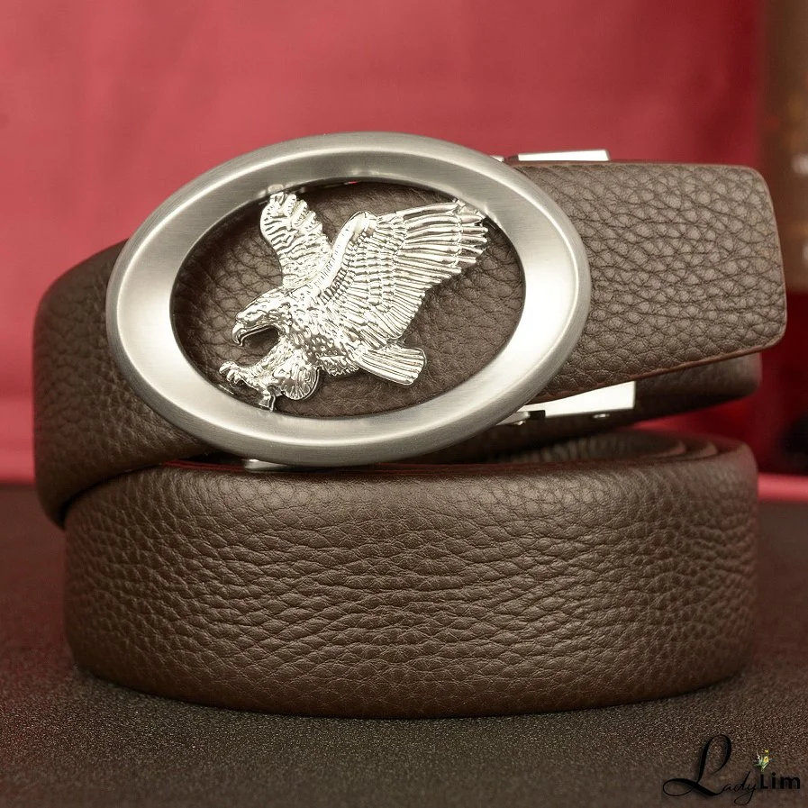 New eagle wings men's automatic buckle belt head layer leather belt business leisure belt men's belt
