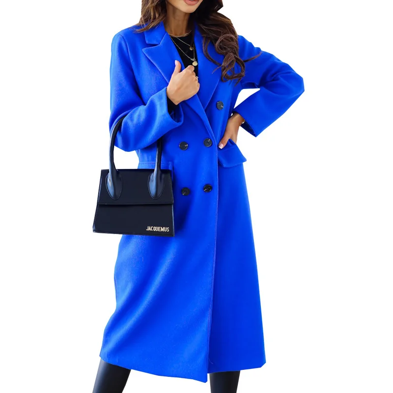 Uveng Uveng Women's Clothing In The Autumn And Winter Of 2025 Simple Double-Rowed Long-Sleeved Collar Button Coat