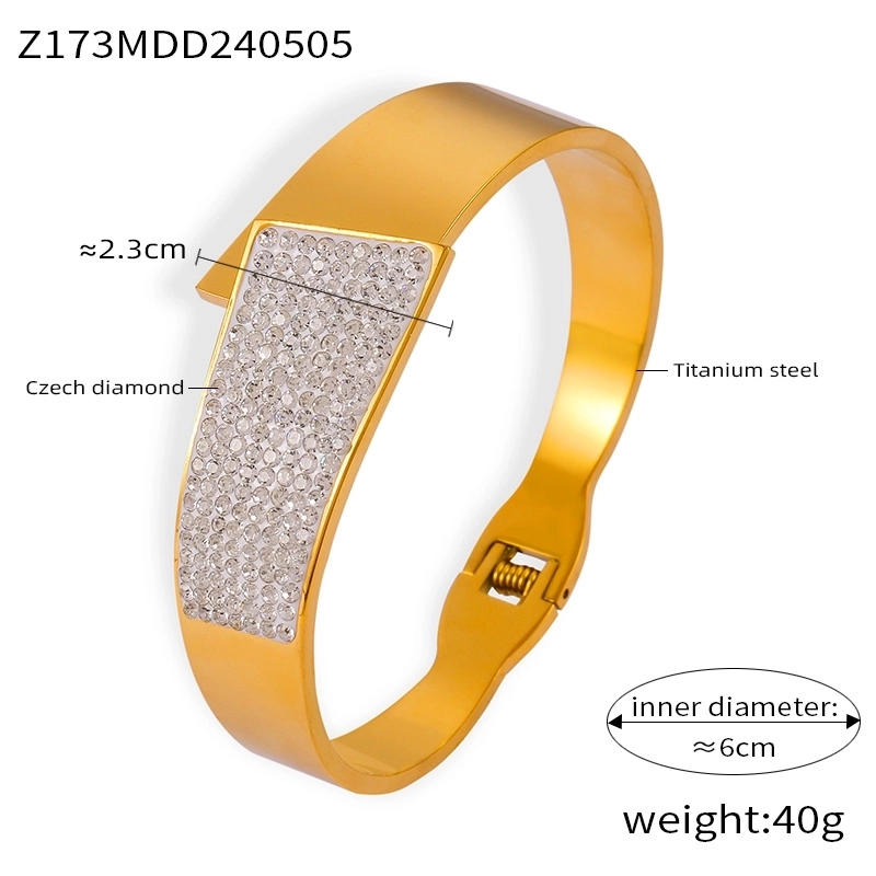 Casual Elegant Minimalist Geometric 304 Stainless Steel 18K Gold Plated Rhinestones Bangle In Bulk