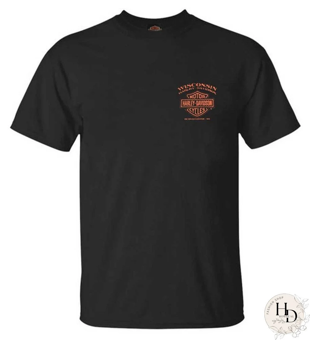 Harley-Davidson Men's Eagle Piston Short Sleeve Crew-Neck Cotton T-Shirt - Black