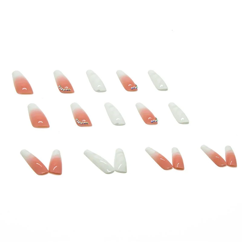 24pcs Extra Long Fake Nails Detachable Black Pink Gradient False Nails Bride Rhinestone Faux Ballerina Nail Art Tips 515-Nail Inspo