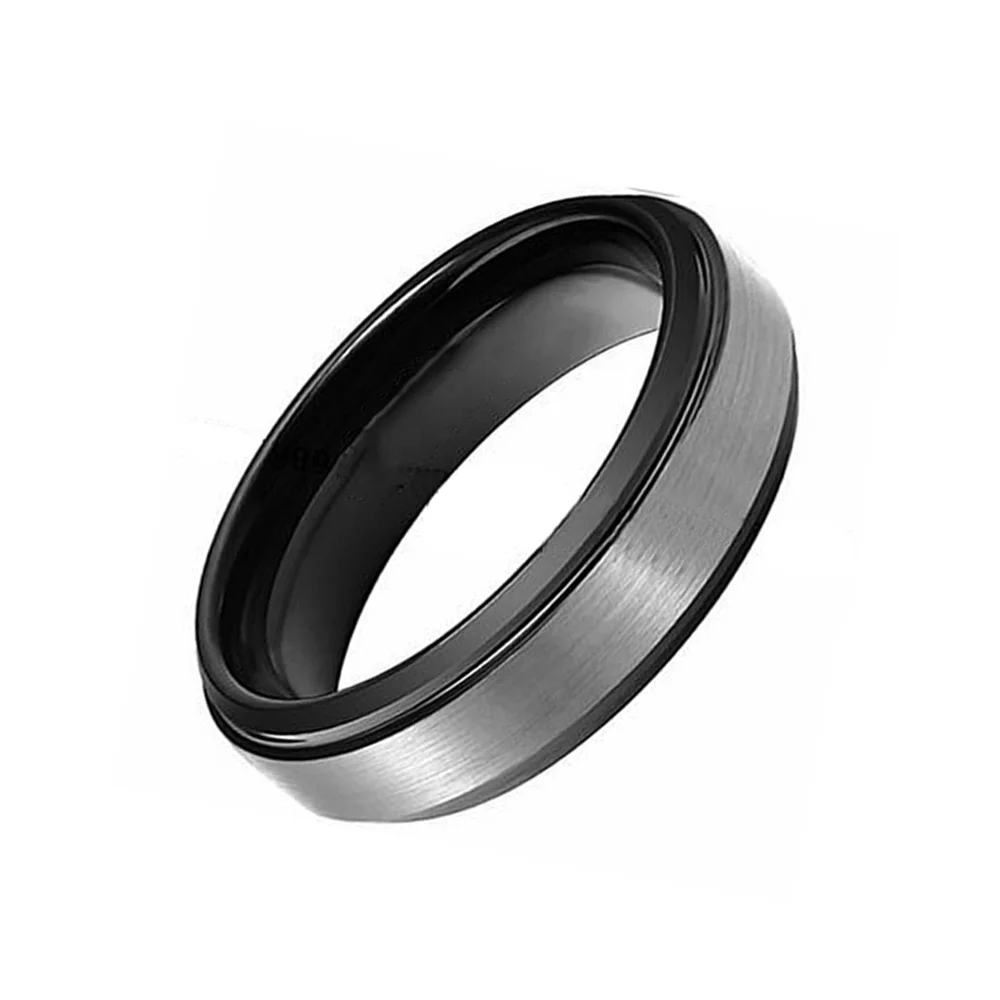 6mm 8MM Unisex Tungsten Carbide Rings Gray Brushed Black Interior with Step Edge